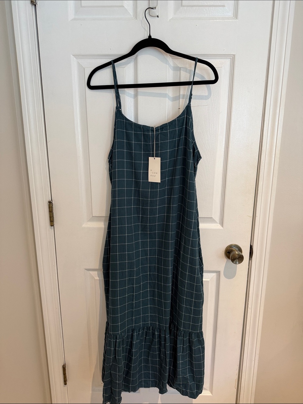 Teal Windowpane Check Maxi Dress